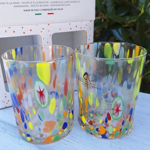 2 Murano Drinking Glasses Millefiori Glass Cups Tumblers Made Italy Millefiori - Picture 15 of 16